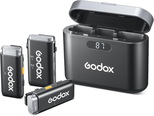 GODOX Wireless Lavalier Microphone for iPhone/Android Phone with Noise Cancellation(2 TX + 1 RX + Charging Case),Mini Mic for DSLR Cameras/PC/Live Streaming,200m/656ft,with Battery Level Display