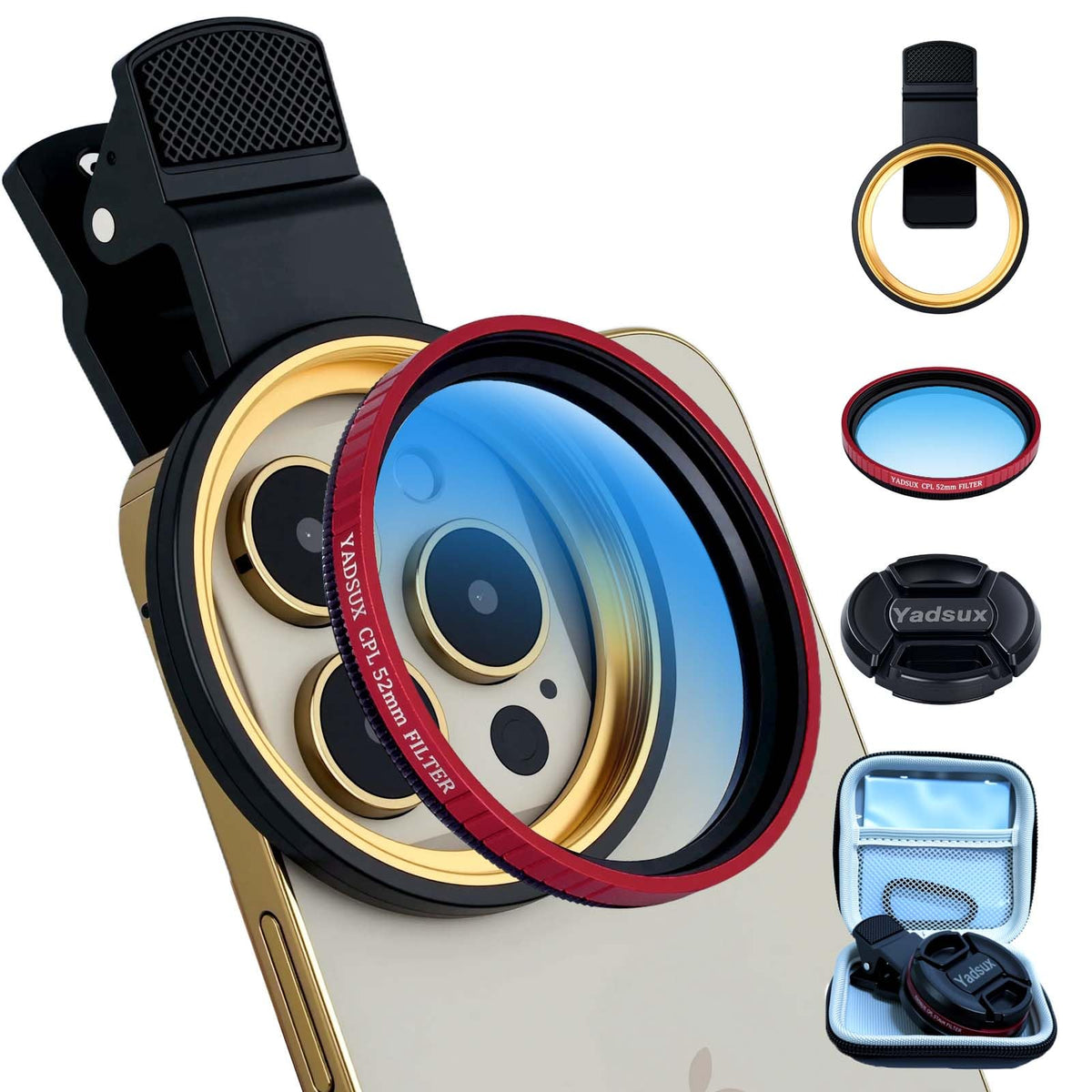 CPL Filter for iPhone Samsung, 52mm Clip On Phone Polarizing Lens