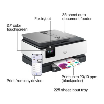 HP OfficeJet Pro 8139e Wireless All-in-One Color Inkjet Printer, Print, scan, Copy, fax, ADF, Duplex Printing Best-for-Home Office, 1 Year Instant Ink Trial Included, AI-Enabled (40Q51A)