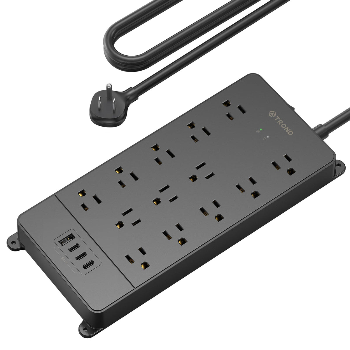 TROND Power Strip Surge Protector 10ft Cord, 4000J, 4 USB, ETL Listed,Black