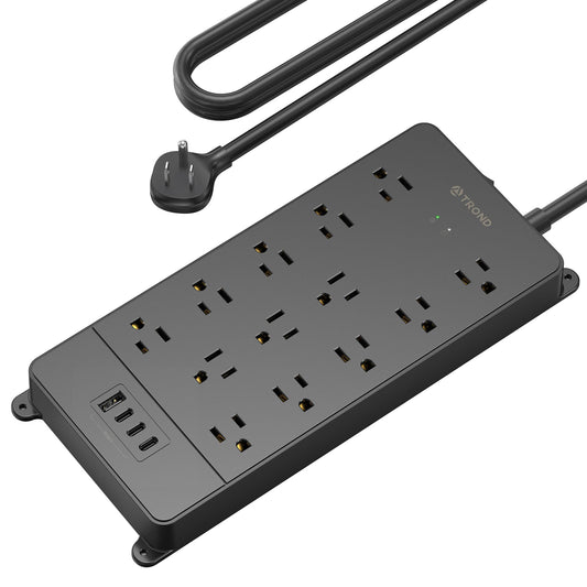 TROND Power Strip Surge Protector 10ft Cord, 4000J, 4 USB, ETL Listed,Black