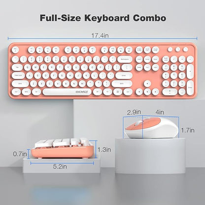 KNOWSQT Wireless Keyboard and Mouse Combo - White-Orange Full-Sized 2.4 GHz 104 Keys Typewriter Cute Keyboard, Round Keycap and Optical Mouse for Windows, Computer, PC, Laptop, Desktop