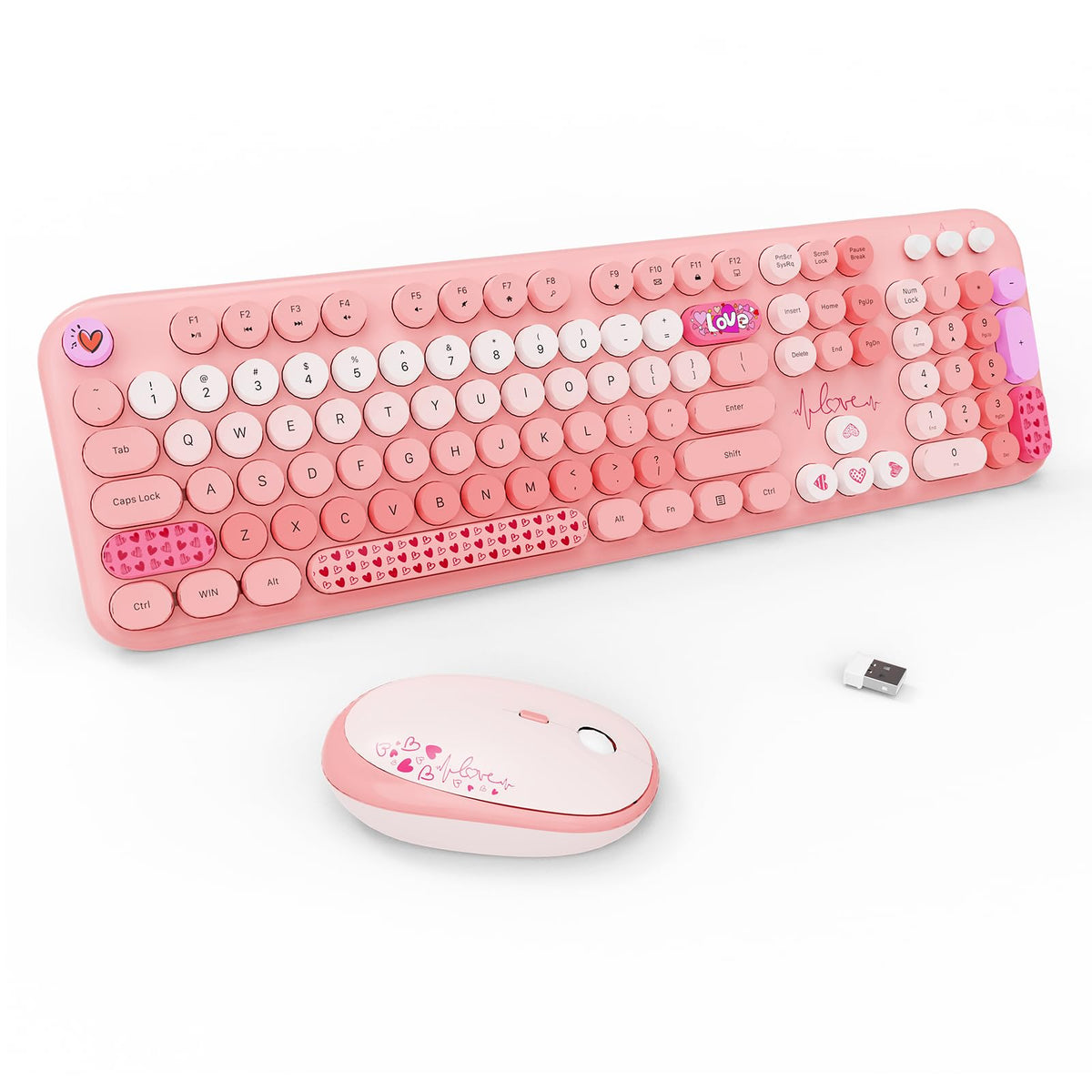 Wireless Keyboard and Mouse Combo,Retro Typewriter Style Round Keys,Orange