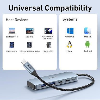 BENFEI USB C Hub 10Gbps, 4 Ports USB 3.2 Adapter with 2*USB-C and 2*USB-A 3.2 Ports Compatible for MacBook Pro/Air M2 M1, iPad, Dell, HP, Samsung(Not Support Monitor)