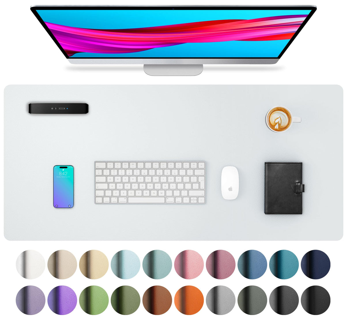 Aothia Non-Slip Waterproof PU Leather Desk Pad Protector for Mouse, Writing Desk, Office, Home, Laptop Blotter, 23.6" x 13.7", Black