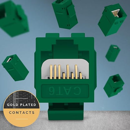 Everest Cat6 RJ45 Keystone Coupler (24-Pack) in Green - RJ45 Coupler - Cat 6 Couplers - Female to Female Cat6 Keystone Jacks - Ethernet Couplers - Ethernet Cable Extender