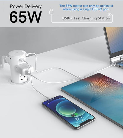 Pop up Outlet for Countertop,65W USB C Fast Charging Port,2.5-inch Hole Desktop Power Grommet,Recessed Power Strip,4 Outlets 4 USB Ports,15Amp Tamper Resistant Receptacle,ETL Listed (White)