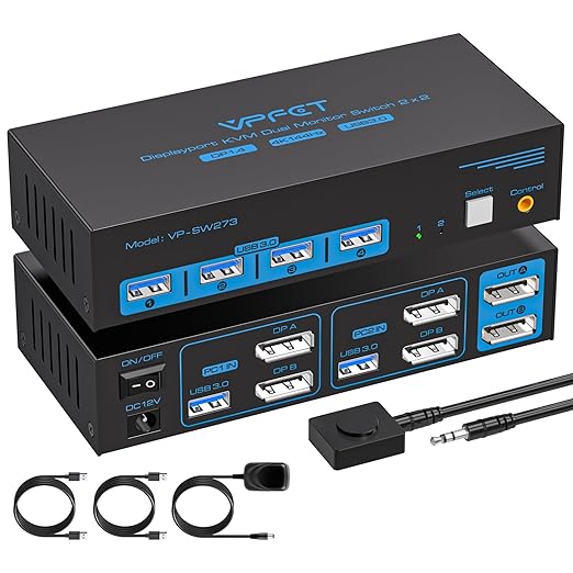 4K@144Hz Displayport KVM Switch 2 Monitors 2 Computers