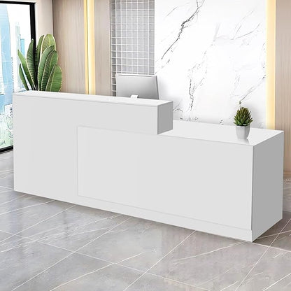 Reception Desk with Counter Modern Checkout Counter with Lockable Drawer Keyboard Tray Receptionist Desk for Office Salon Reception Table O Right 71inch/180cm