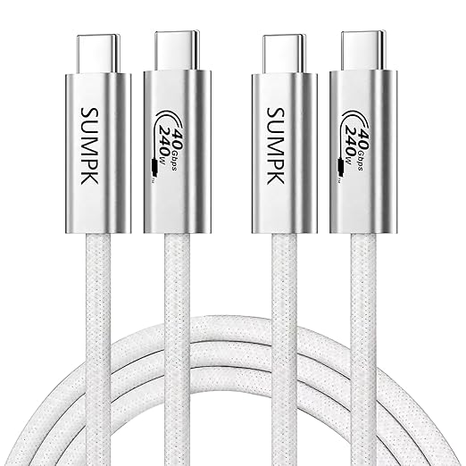 SUMPK 240W USB C Cable 6.6FT 2 Packs, USB4 Cable with 40Gbps High Speed Data Transfer, Single 8K/Dual 4k Display Compatible for Thunderbolt 4/3 Monitor/Hub/Docking Stations, iPhone 16/16 Pro