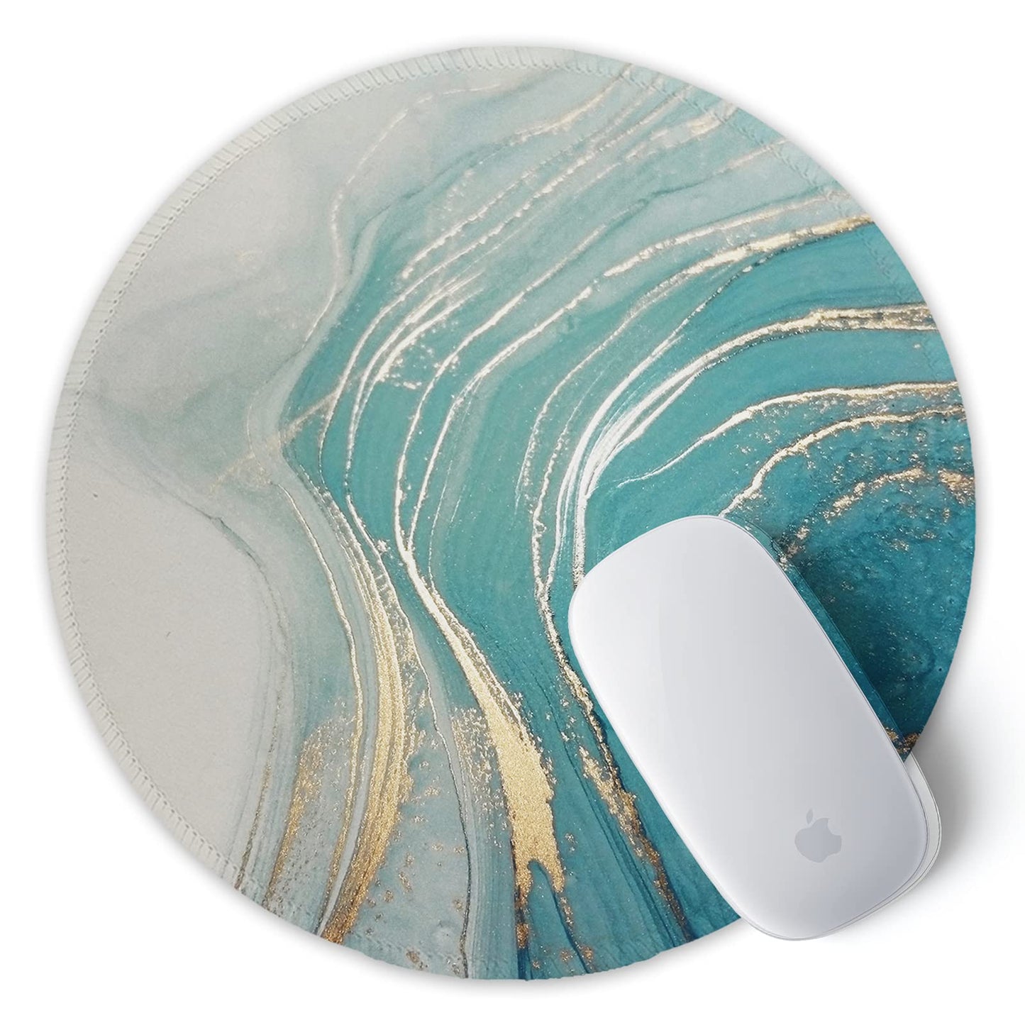 ITNRSIIET Round Mouse Pad with Stitched Edge Premium-Textured Waterproof Non-Slip Rubber Base Desktop Protection Mat Diameter 8.7 inches, Annual Ring Marbling