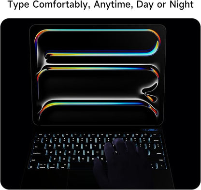 nimin Keyboard Case for iPad Pro 13 inch 2024 (M4), Multi-Touch Trackpad, Magnetic Attach, 7-Color Backlight, Auto Sleep/Wake, Snow White