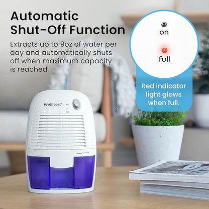 Pro Breeze Electric Mini Dehumidifier for Home (215 sq.ft) 16oz Capacity, Energy Efficient, No Noise, Compact and Portable for High Humidity in Kitchen, Bedroom, Bathroom, Basement, RV, Office, Garage
