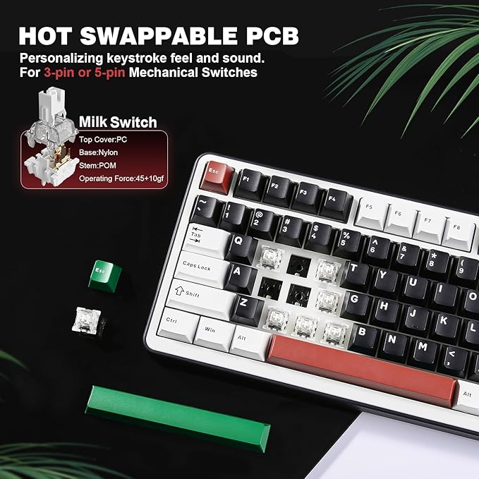YUNZII B75 PRO Wireless Mechanical Keyboard,75% Layout with Knob,Hot Swap Gasket Custom Structure,Creamy Pre-lubed Switches,RGB Backlit,Bluetooth/Type-C/2.4G for Win/Mac(Milk Switch,Black)