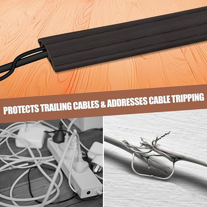 Floor Cord Cover Self Adhesive Cord Hider,10FT Cable Management, Extension Strip Protector for Wires, Prevent Cable Trips for Offices, Gyms, Exhibitions Cavity:0.51"(W) x 0.3"(H) Black Wood