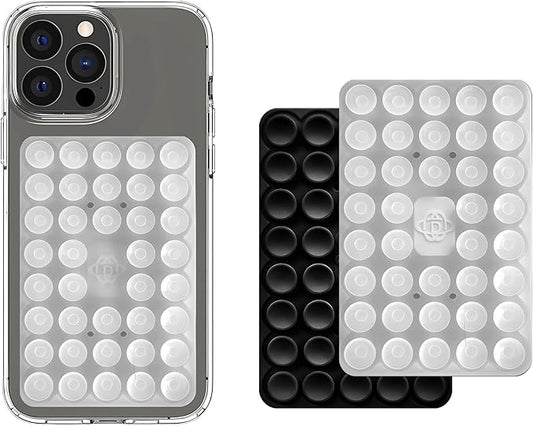 Silicone Double-Sided Suction Phone Grip Detachable Mount - Car Dashboard/Shower Phone Holder, Hands-Free For Selfies & Videos, ASMR- iphone & Android Compatible (Large, Black+Transparent)