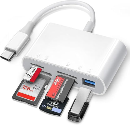 USB C SD Card Reader, 5 in 1 USB-C to Memory Card Adapter with SD MicroSD MS Memory Stick XD Picture Slots & USB Female Port Compatible with iPhone 15 iPad Mac MacBook Pro/Air/Mini Laptop