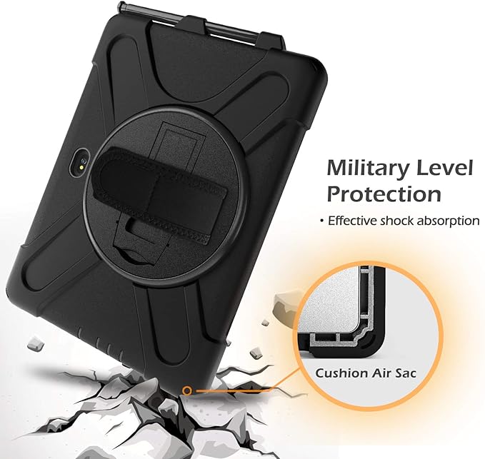 Samsung Galaxy Tab Active PRO 10.1 inch/Galaxy Tab Active4 PRO Case, Heavy Duty Rugged Shockproof Drop Protection Case with 360 Stand, Hand Strap & Shoulder Strap for SM-T540/T547/T630/T638 (Black)