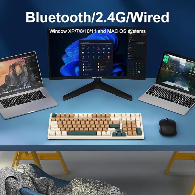 Wireless Mechanical Keyboard, Triple Mode 2.4G/USB-C/BT Gaming Keyboards 100 Keys Backlit Red Switch Keyboard | Rechargeable Mechanical Gaming Keyboards (Brown Combo Red Switch)