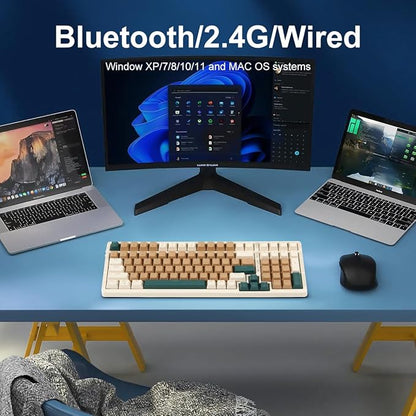 Wireless Mechanical Keyboard, Triple Mode 2.4G/USB-C/BT Gaming Keyboards 100 Keys Backlit Red Switch Keyboard | Rechargeable Mechanical Gaming Keyboards (Brown Combo Red Switch)