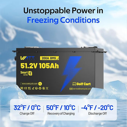 48 Volt Golf Cart Batterys 200A BMS, 48V 105Ah LiFePO4 Lithium Battery with Bluetooth & LCD display, 15000 deep Cycles, Range of 70 Miles 600A Peak Current for Golf Cart