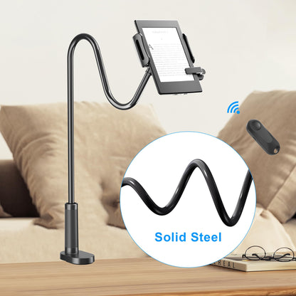 Kefotic Gooseneck Tablet Holder for Kindle Reading in Bed with Page Turner Remote, Hands Free Desk Bedside Lazy Arm Stand for Kindle Accessories, Gifts for Readers