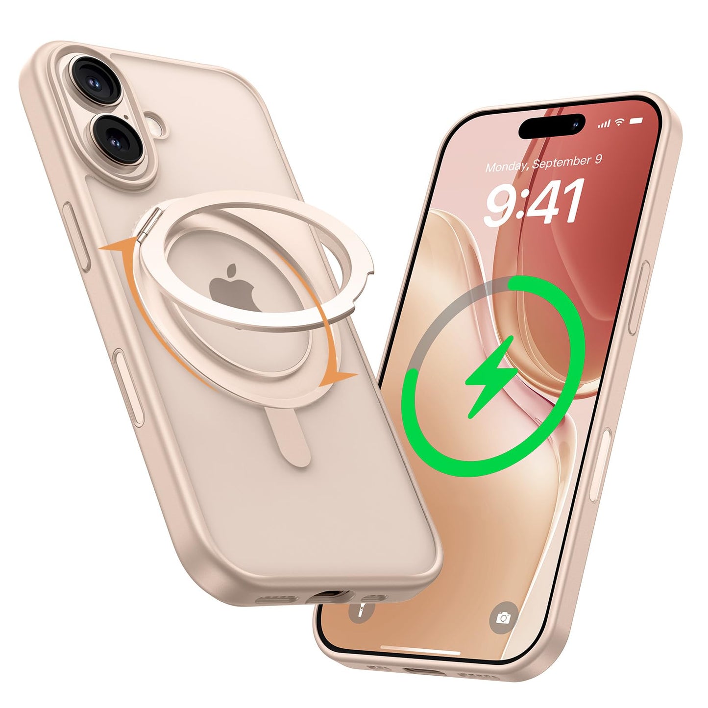 MAGIC JOHN 360° Rotatable Magnetic Invisible Stand for iPhone 16 Case [Camera Control Button] [Compatible with MagSafe] 16FT Shockof for iPhone 16 Case with Kickstand, Rose Gold