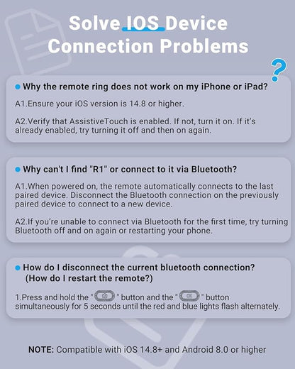 TikTok Scrolling Ring Remote Control, Camera Shutter Remote, Wireless Bluetooth Scrolling Ring for iPhone, iPad, iOS, Android - White
