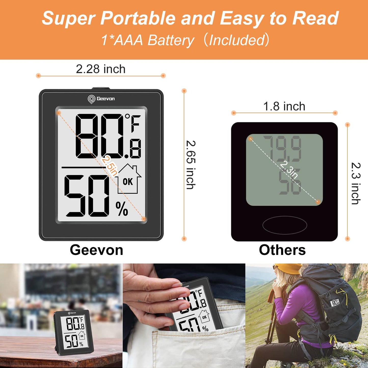 Indoor Thermometer 3Pcs with Battery Magnetic Stand Digital Humidity Gauge