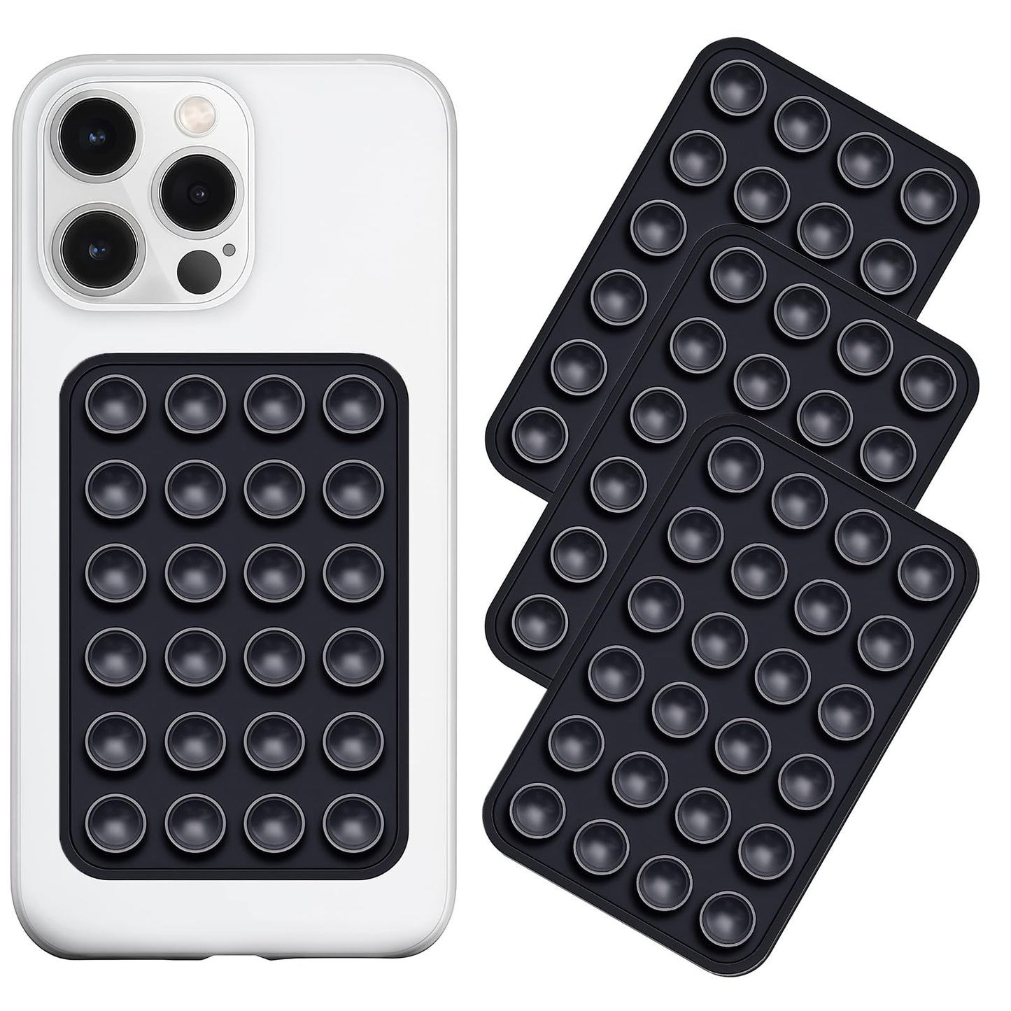 Anteel Silicone Suction Phone Case Mount 3 Pack, Silicon Adhesive Suction Cup Phone Mount, Non Slip Sticky Phone Grip for Cellphone, Strong Grip Holder for Selfies and Videos (Black)