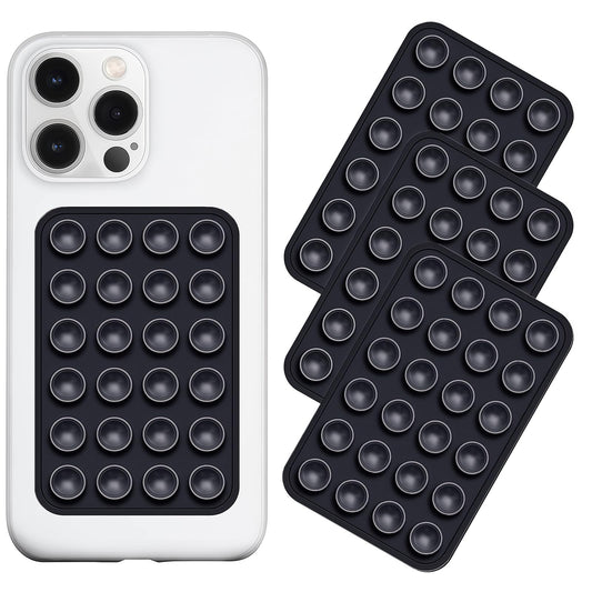 Anteel Silicone Suction Phone Case Mount 3 Pack, Silicon Adhesive Suction Cup Phone Mount, Non Slip Sticky Phone Grip for Cellphone, Strong Grip Holder for Selfies and Videos (Black)