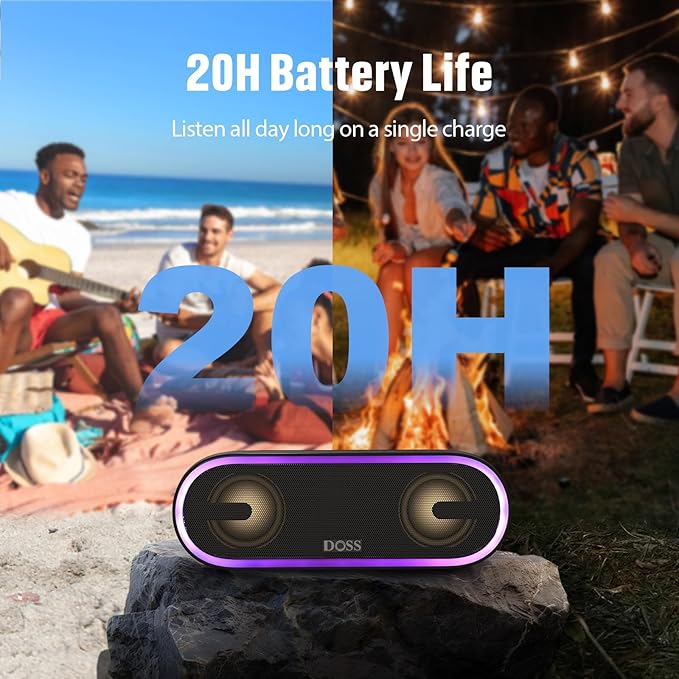 DOSS SoundBox Pro+ P300 Bluetooth Speaker with 40W Stereo Sound, Extra Bass, IPX6 Waterproof, TWS Pairing, Diverse Lights Show, 20H Playtime, Portable for Party, Camping, Beach - Pink