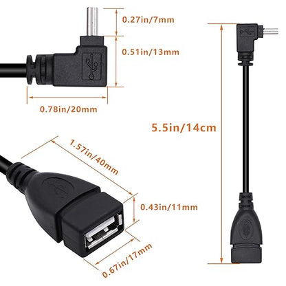 90 Degree Mini USB to USB A OTG Adapter Cable 5.5in Up Angle Mini USB 5-Pin Type B Male to USB Type A Female Adapter Cord for Digital Cameras,Black,14cm(2 Pack,UP)