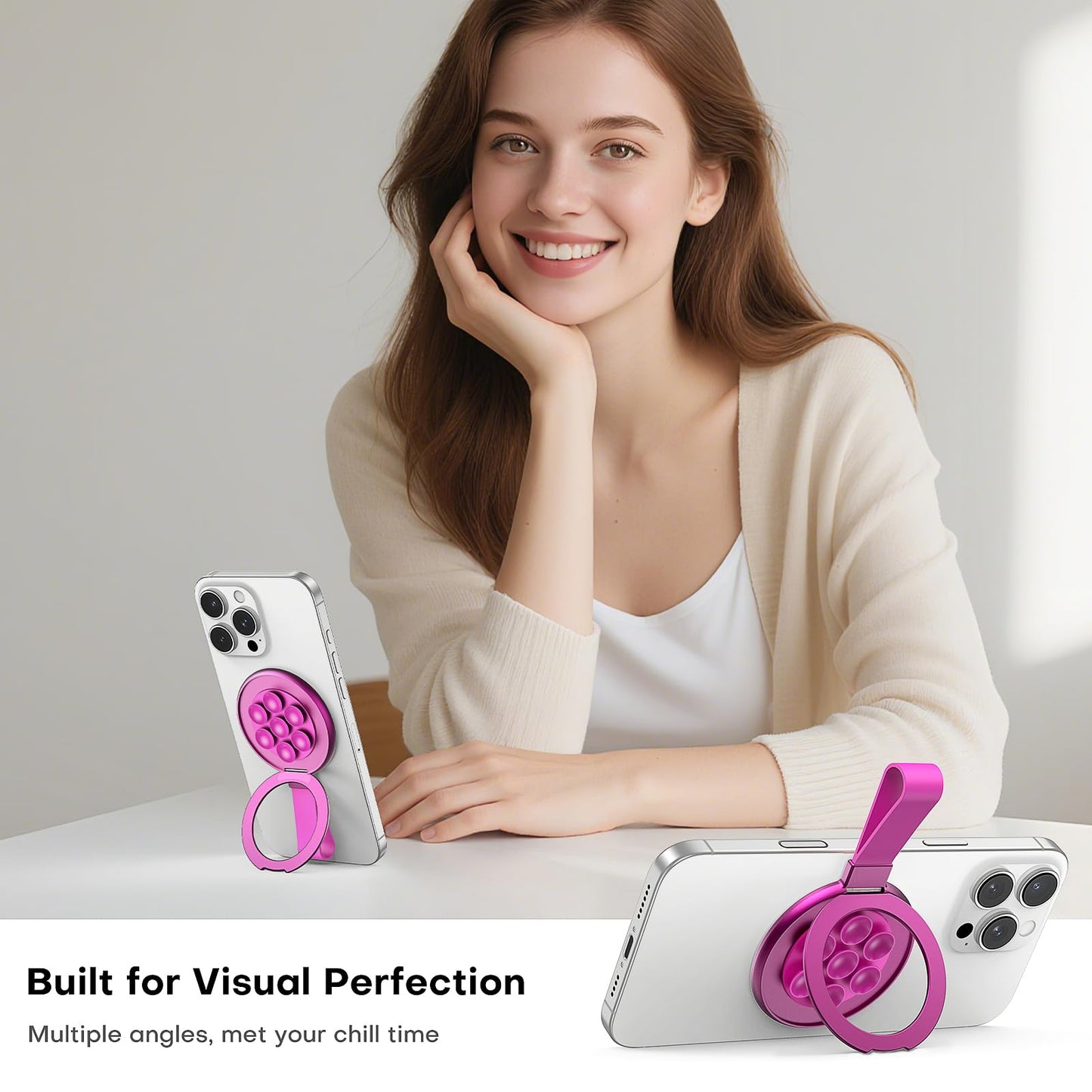 TAURI for Magsafe Suction Phone Grip - Universal Magnetic Suction Grip, 360° Rotating Hands-Free Holder, Silicone Suction Grip for iPhone 17 Pro Max/16/Android/S25,Hot Pink