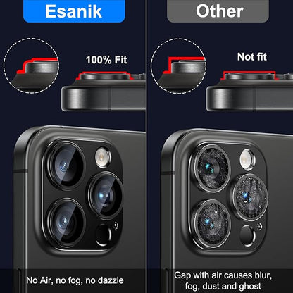 Esanik Upgrade 2 Pack for iPhone 16 Pro/iPhone 16 Pro Max Camera Lens Protector, Aluminum Alloy Metal matte Case Tempered Glass Camera Screen Cover, Scratch Resistant Case Friendly (Black Titanium)