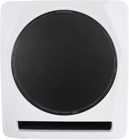 Rockville APM10W Active Studio Subwoofer in White, 10", 400W, MDF Wood, RCA/XLR/Optical, Front-Firing Port, Perfect for Studios and Music Production