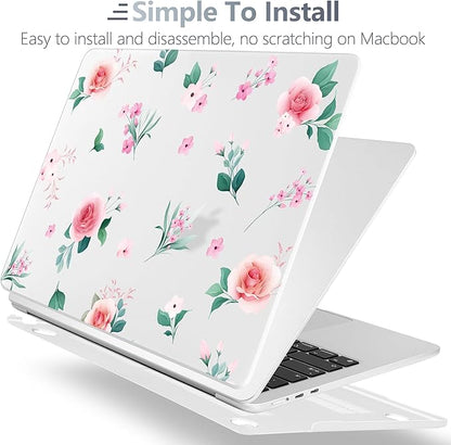Batianda Premium Case for New MacBook Air 15 inch 2025 M4 2024 2023 with M3 M2 Chip, Floral Designed Protective Plastic Hardshell & Keyboard Cover & Screen Protector, Spring Flowers, Peach Rose