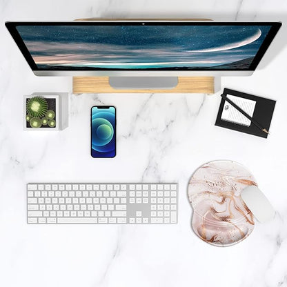 ITNRSIIET Ergonomic Mouse Pad with Gel Wrist Support Small Wrist Rest Smooth Surface Non-Slip PU Base Comfortable Office Supplies Pain Relief, 8.7 x 7.2 inches, Rose Gold Marbling