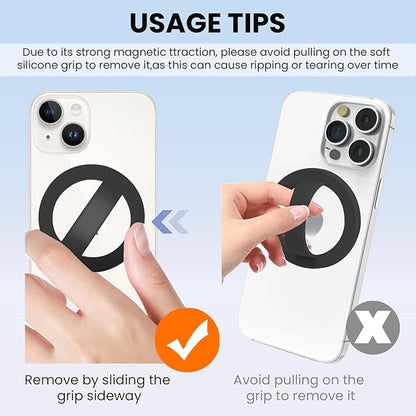 Magnetic Silicone Ring Grip Phone Holder, Loop Grip Phone Holder,Magnetic Phone Loop,Magsafe Phone Grip,Compatible with Magsafe for iPhone 16/15/14/13/12 Series (Black)