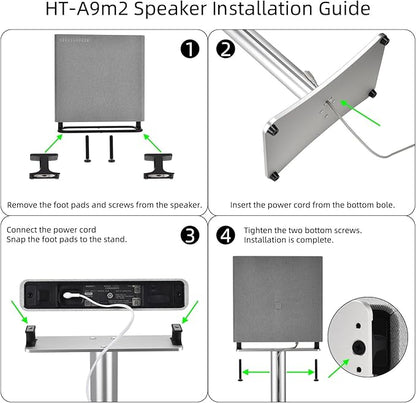 Luxury Floor Stand for Sony HT-A9M2 HT-A9 SA-RRS5 - Aerospace Aluminum Speaker Stand with Adapter Kits, Hi-End Home Theater Accessory, Silver Finish