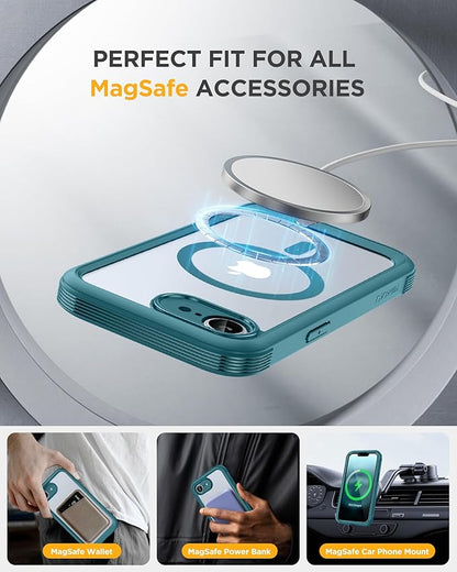 Miracase Magnetic for iPhone 16e Case Full-Body Phone with Built-in Glass Screen Protector, [Compatible with MagSafe] Military Drop Proof 16E Cover Bumper 6.1 inch, Green