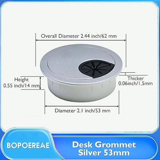 Desk Grommet 2-1/16" (53 mm), Desk Cord Hole Cover, Cable Grommet ABS Plastic, Desk Hole Grommet for Office and Home Table Cable, Detachable Cable Cord Organizer (Silver Sand 4 Pcs)