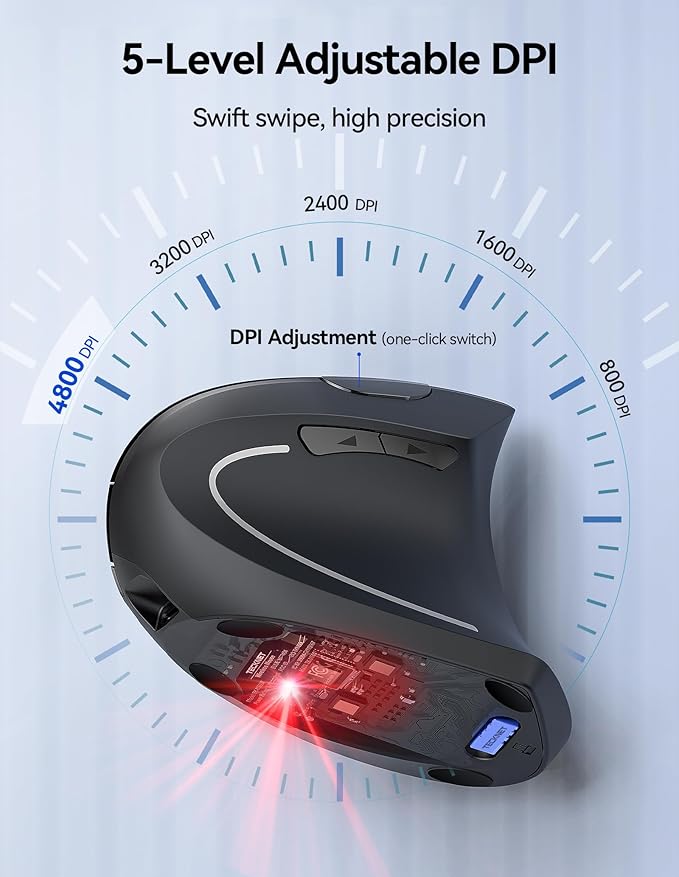 TECKNET Ergonomic Mouse Wireless, Rechargeable Mouse Wireless Silent for Carpal Tunnel Right Hand, 2.4GHz USB Vertical Mouse Wireless for Laptop, 5 Adjustable 4800 DPI, Computer, MacBook, Desktop