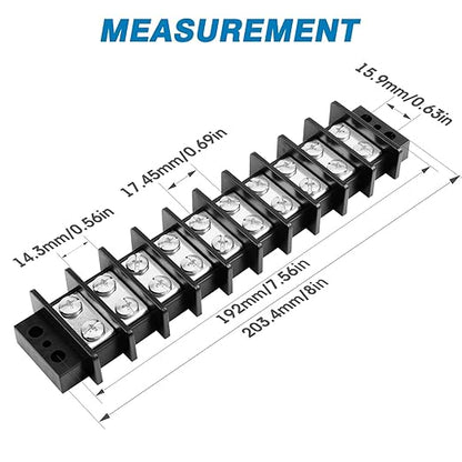 GLOSO TBE Double Row Stainless Terminal Blocks, Marine Grade, 4-14 AWG Cu, 75A/600V - 1 Pack, 10 Poles