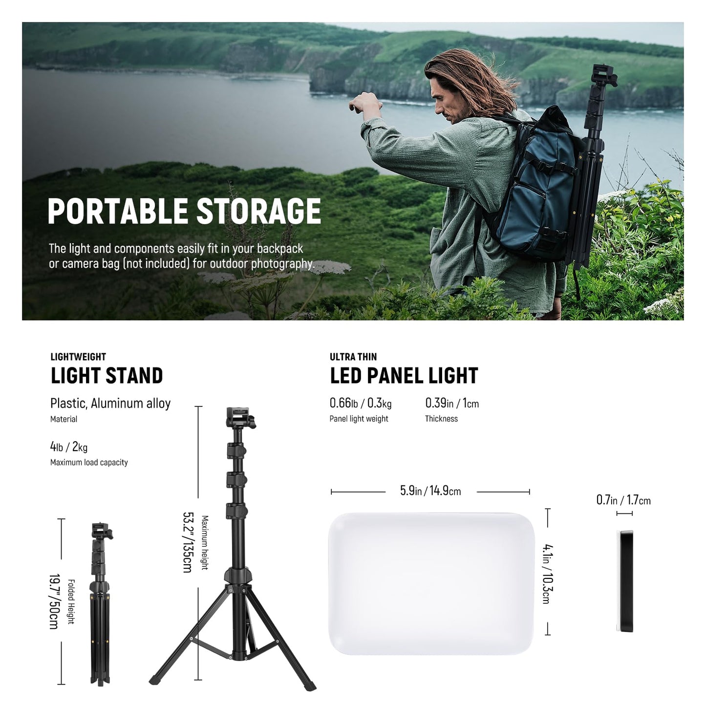 NEEWER Basics 2 Pack LED Video Light Panel Lighting Kit, Bi Color Dimmable Portable Studio Lights with Stands & Filters, 3200K-5600K 750lux CRI95 for Video Recording Live Streaming Photography, BP66