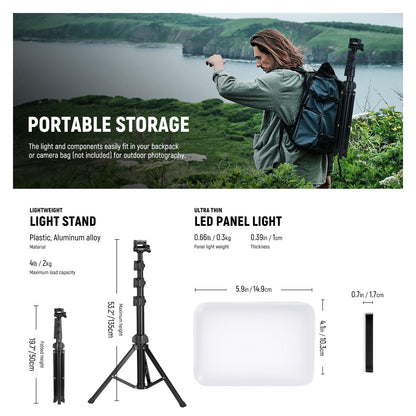 NEEWER Basics 2 Pack LED Video Light Panel Lighting Kit, Bi Color Dimmable Portable Studio Lights with Stands & Filters, 3200K-5600K 750lux CRI95 for Video Recording Live Streaming Photography, BP66