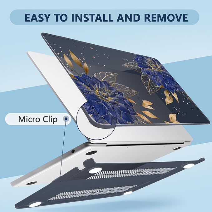Compatible with MacBook Air 15 inch Case, M4 A3241/M3 A3114/M2 A2941 (Released 2025 to 2023), Hard Shell, Keyboard Cover, Screen Protector, Webcam Cover & Type-C Adapter, Dahlia Flowers