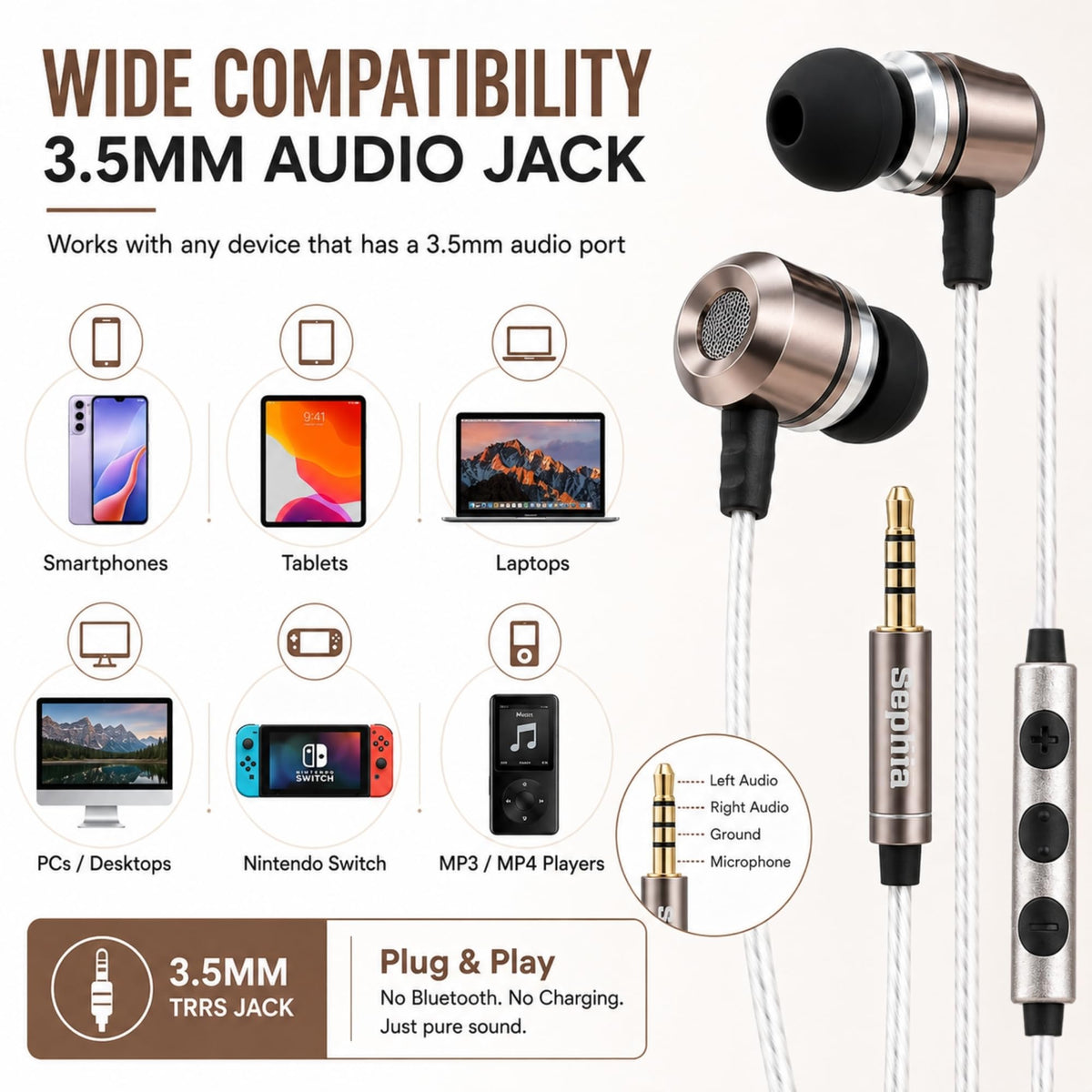 Sephia SP3060VC Earbuds Wired in-Ear Headphones with Mic