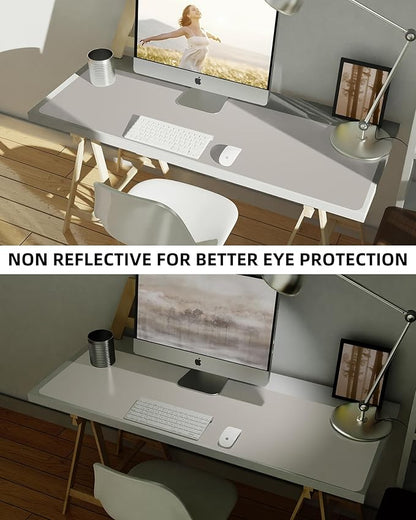 AFIING Leather Desk Pad Protector,55" x 17" Office Desk Mat, Large Mouse Pad, Non-Slip PU Leather Desk Blotter, Laptop Desk Pad, Waterproof Desk Writing Pad for Office and Home (Light Grey)
