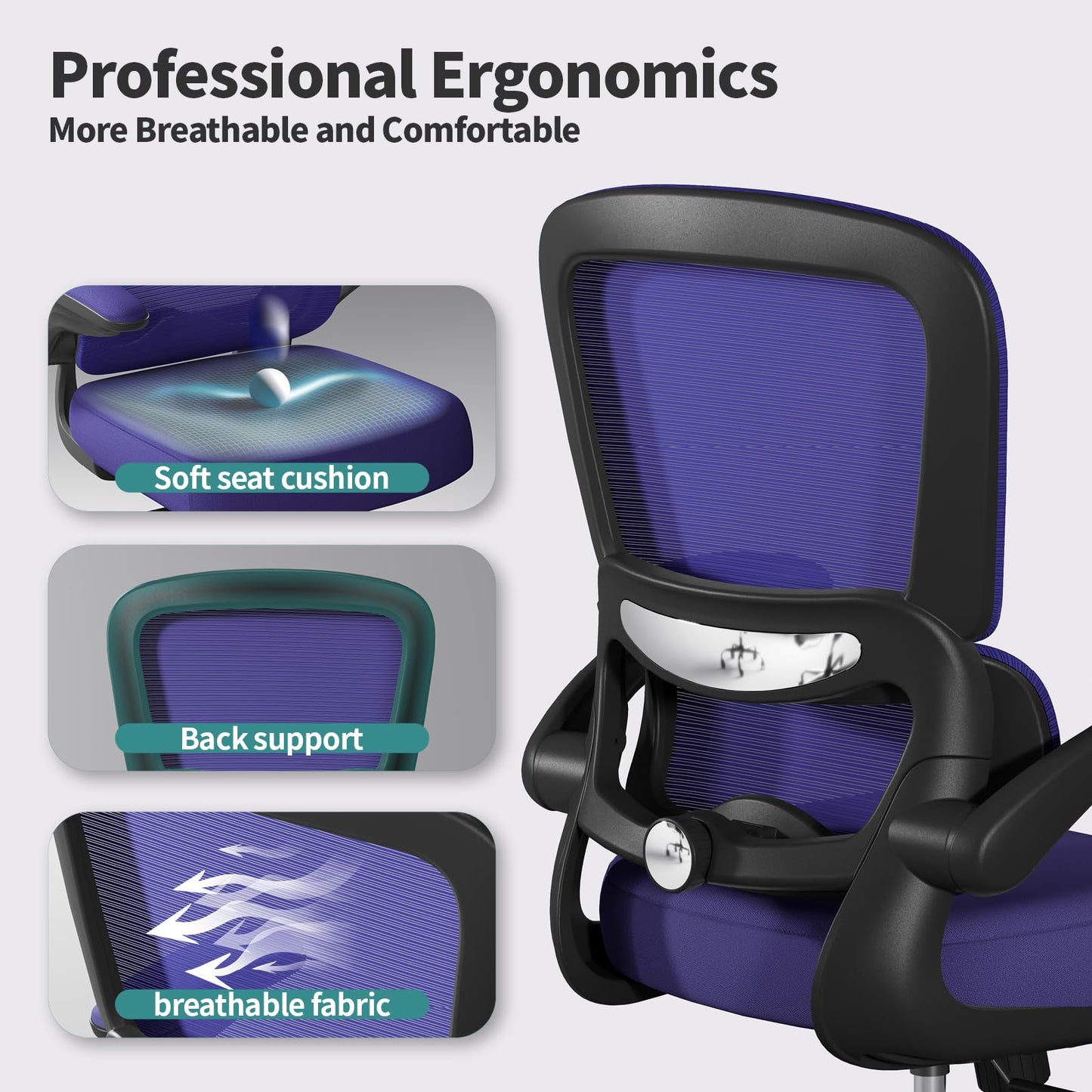 TRALT Office Chair - Ergonomic Desk Chair with Adjustable Lumbar Support, Mesh Computer Chair, Executive Chair for Home Office Comfortable Lumbar Support (1, Violet)